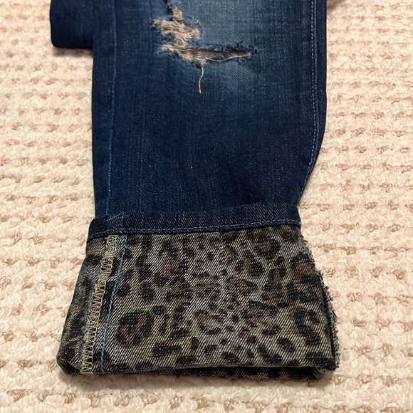 Guess crop skinny low waisted dark denim vintage jeans with leopard print inside - Picture 4 of 5